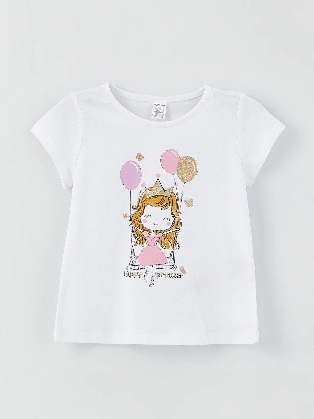 Beyaz Bisiklet Yaka Baskılı Kız Bebek Tişört ve Tayt 2'li Takım-1