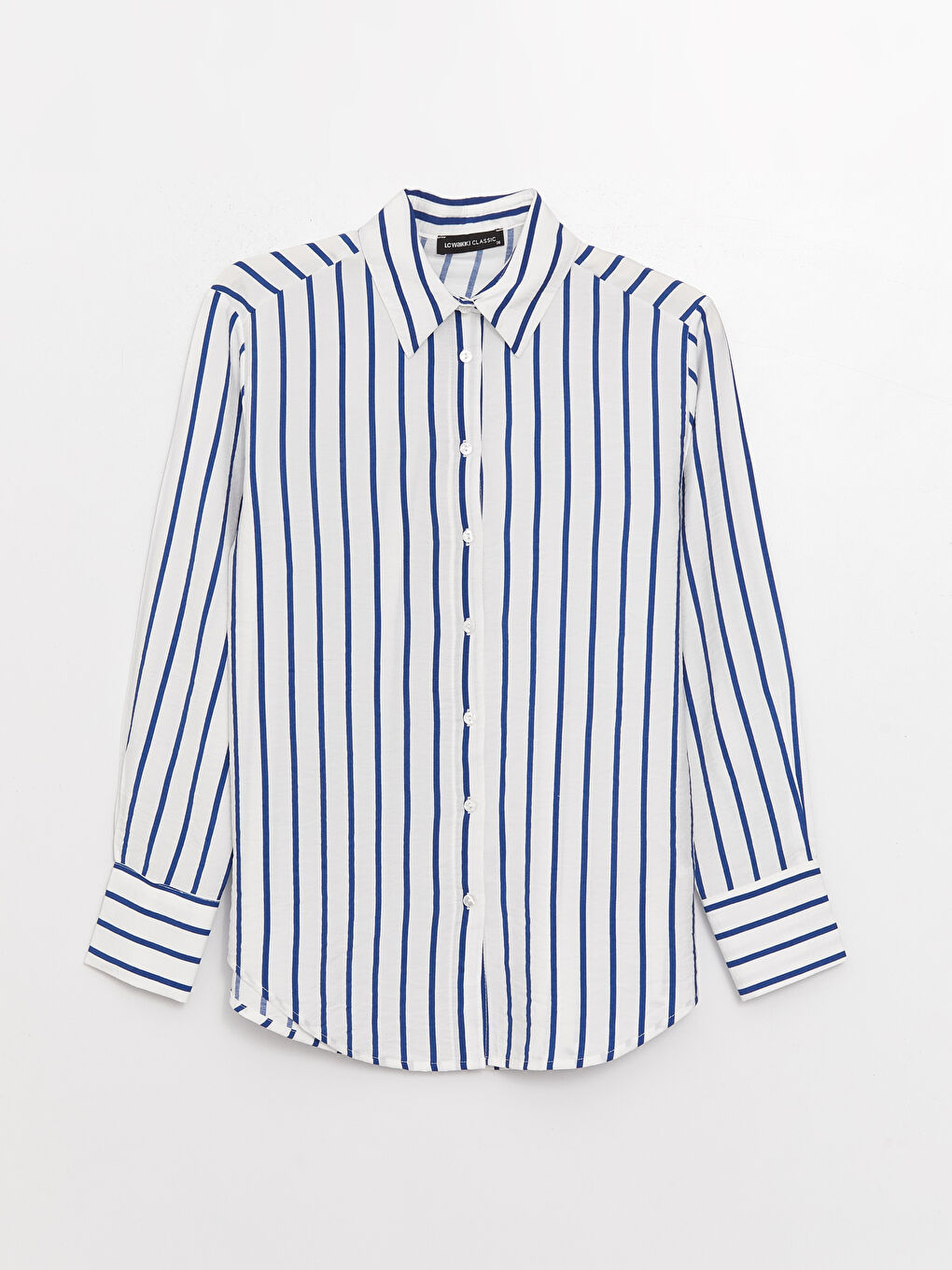 İndigo Çizgili Uzun Kollu Kadın Gömlek-5