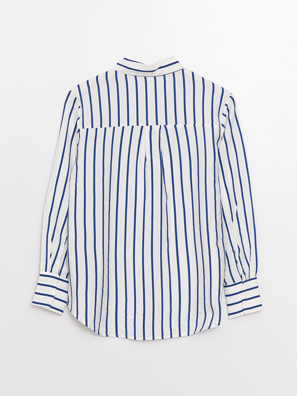 İndigo Çizgili Uzun Kollu Kadın Gömlek-6