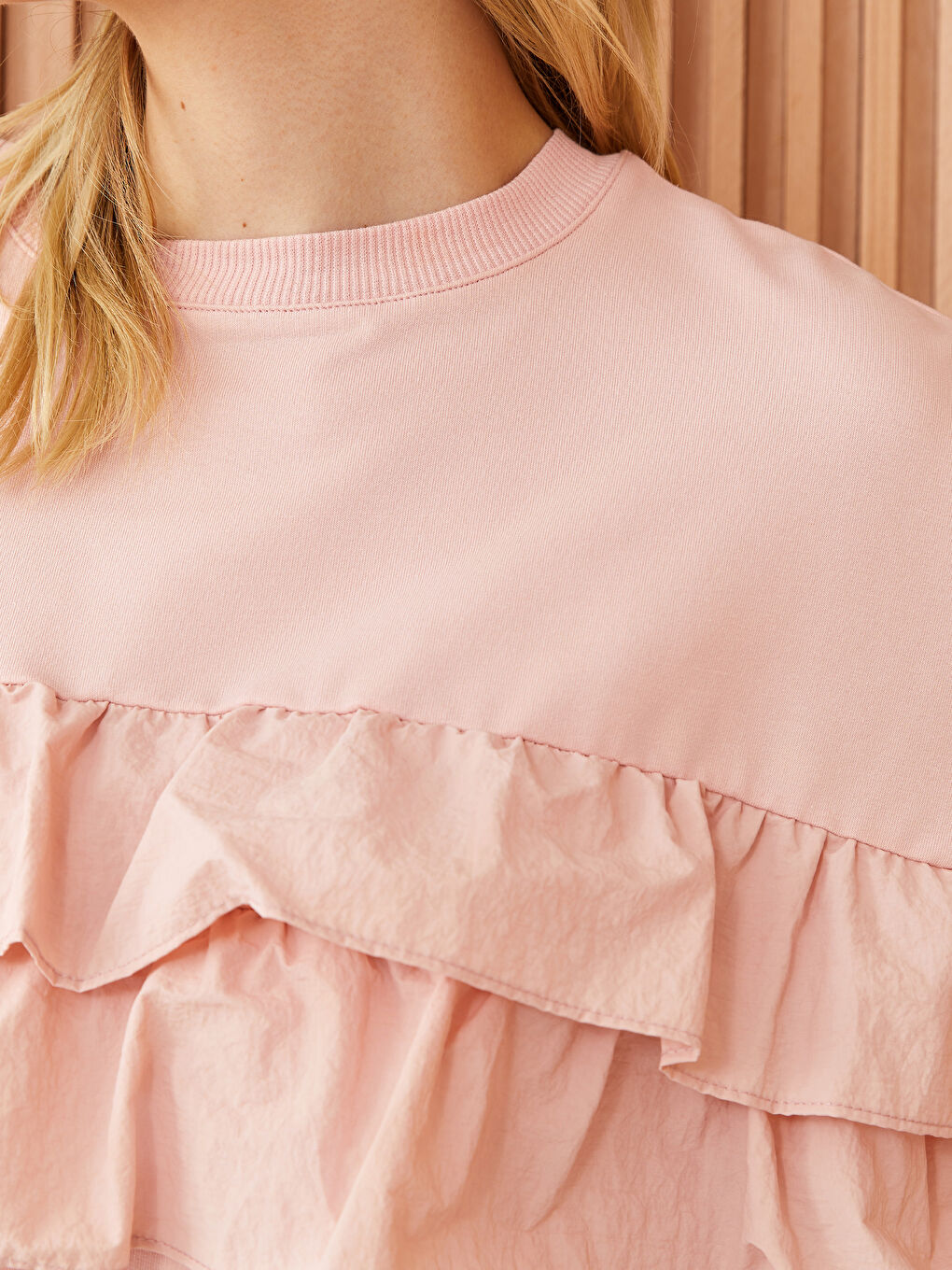 Pembe Bisiklet Yaka Düz Uzun Kollu Oversize Kadın Tunik-3