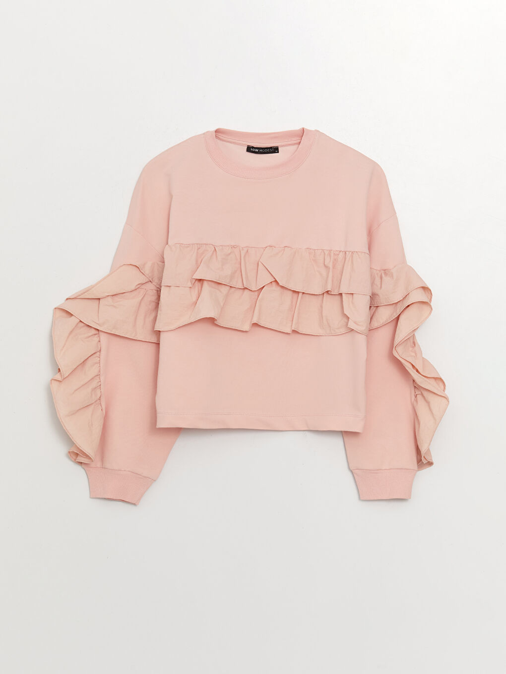 Pembe Bisiklet Yaka Düz Uzun Kollu Oversize Kadın Tunik-5