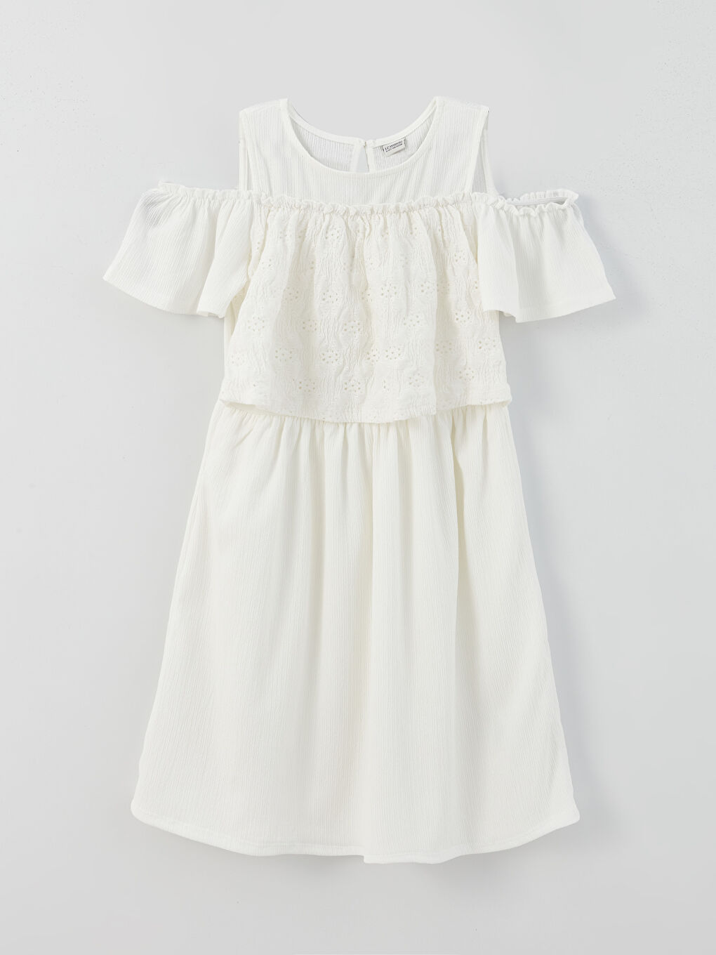 Ekru Bisiklet Yaka Kısa Kollu Kız Çocuk Elbise