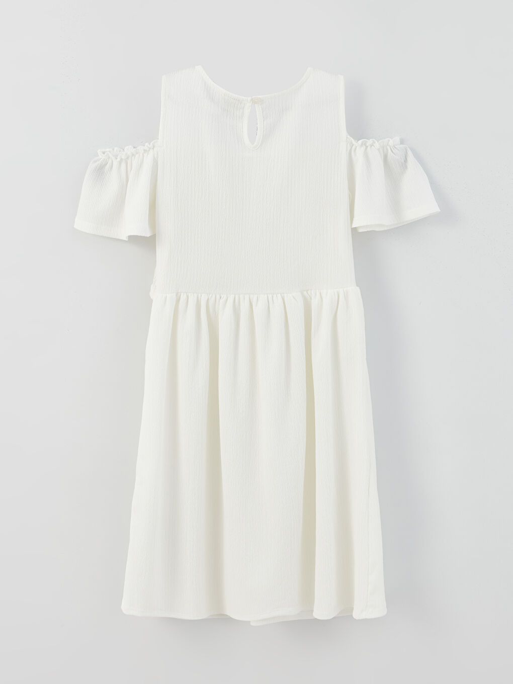 Ekru Bisiklet Yaka Kısa Kollu Kız Çocuk Elbise-1