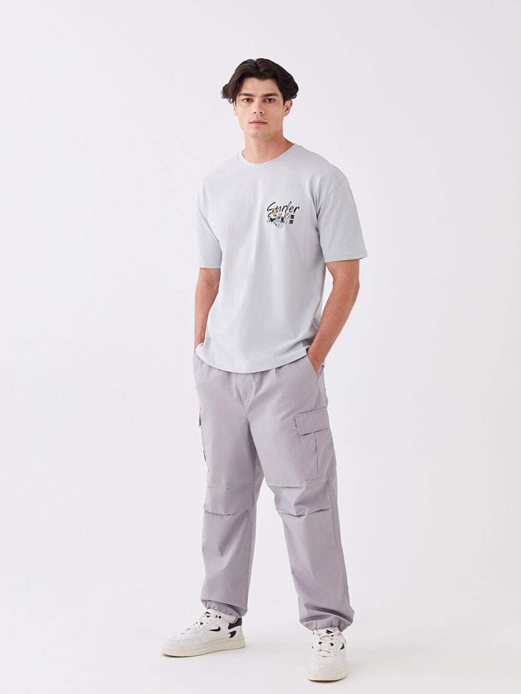 Gri Rahat Kalıp Erkek Kargo Pantolon