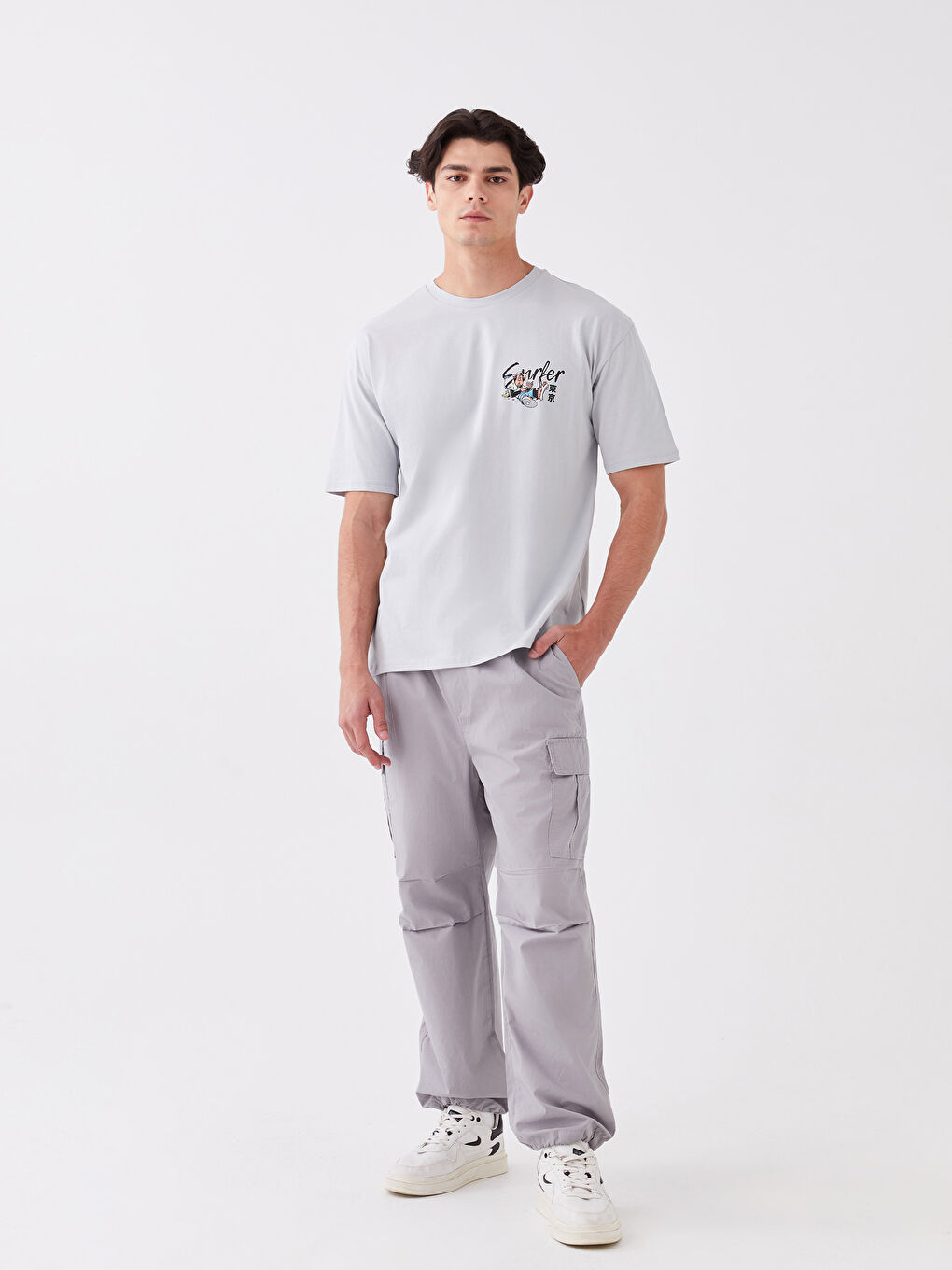 Gri Rahat Kalıp Erkek Kargo Pantolon-1