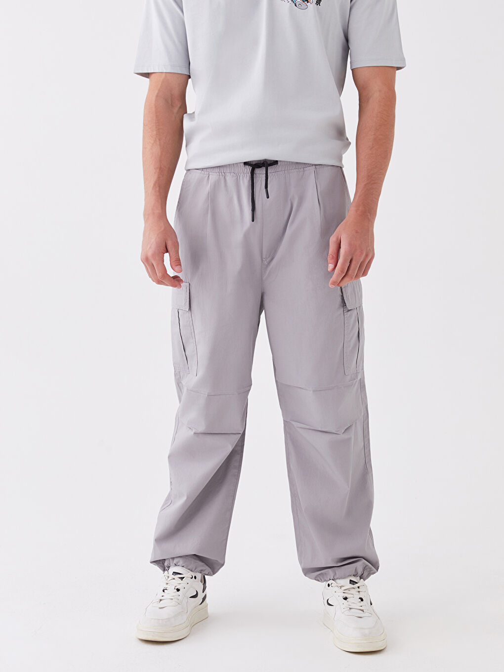 Gri Rahat Kalıp Erkek Kargo Pantolon-3