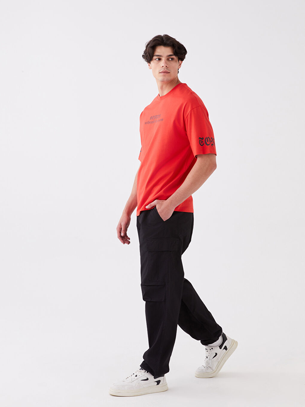 Siyah Rahat Kalıp Erkek Kargo Pantolon-1