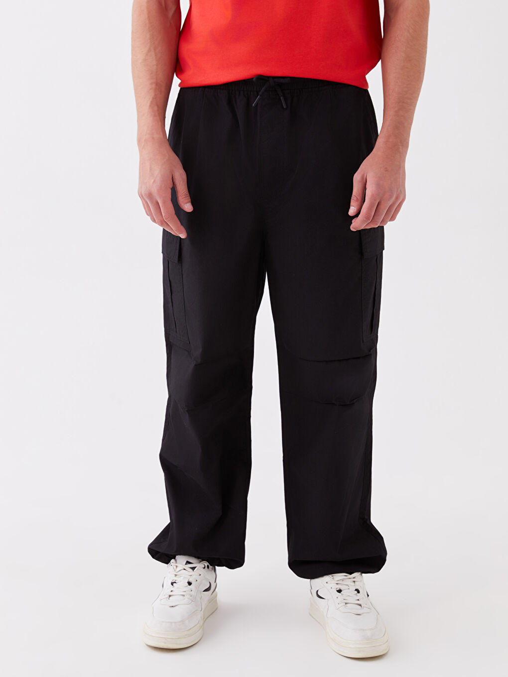 Siyah Rahat Kalıp Erkek Kargo Pantolon-3
