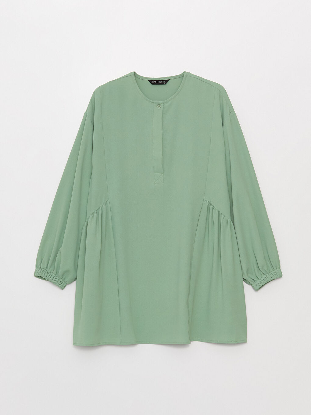 Yeşil Bisiklet Yaka Düz Uzun Kollu Kadın Tunik-6