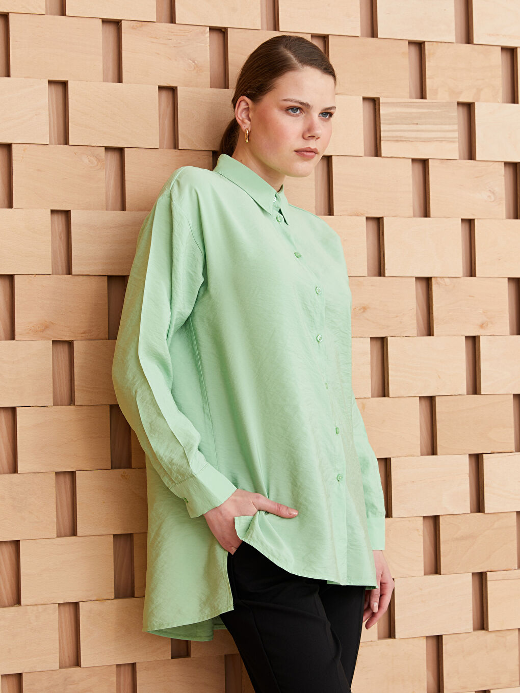 LCW Modest Plain Long Sleeve Oversize Women's Shirt Tunic -S3IS59Z8-SVQ