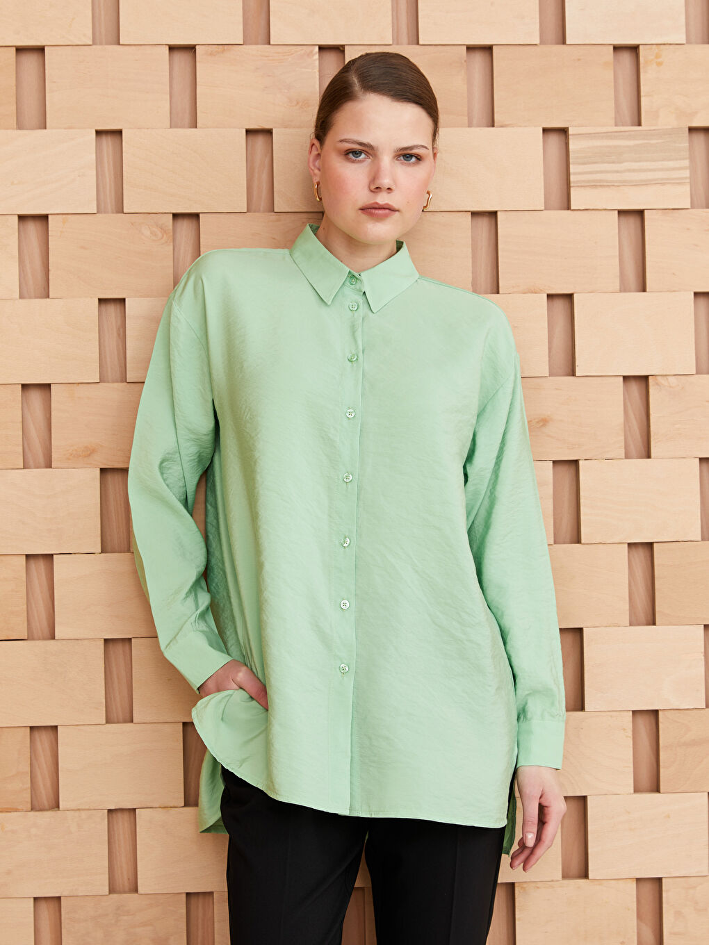 LCW Modest Plain Long Sleeve Oversize Women's Shirt Tunic -S3IS59Z8-SVQ