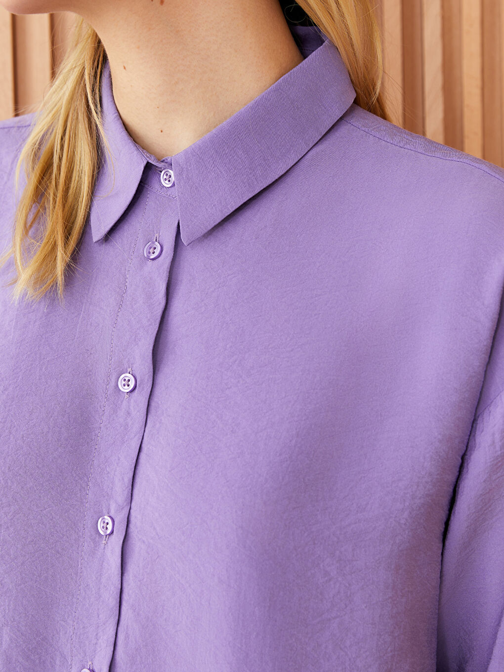 Mor Düz Uzun Kollu Oversize Kadın Gömlek Tunik-3