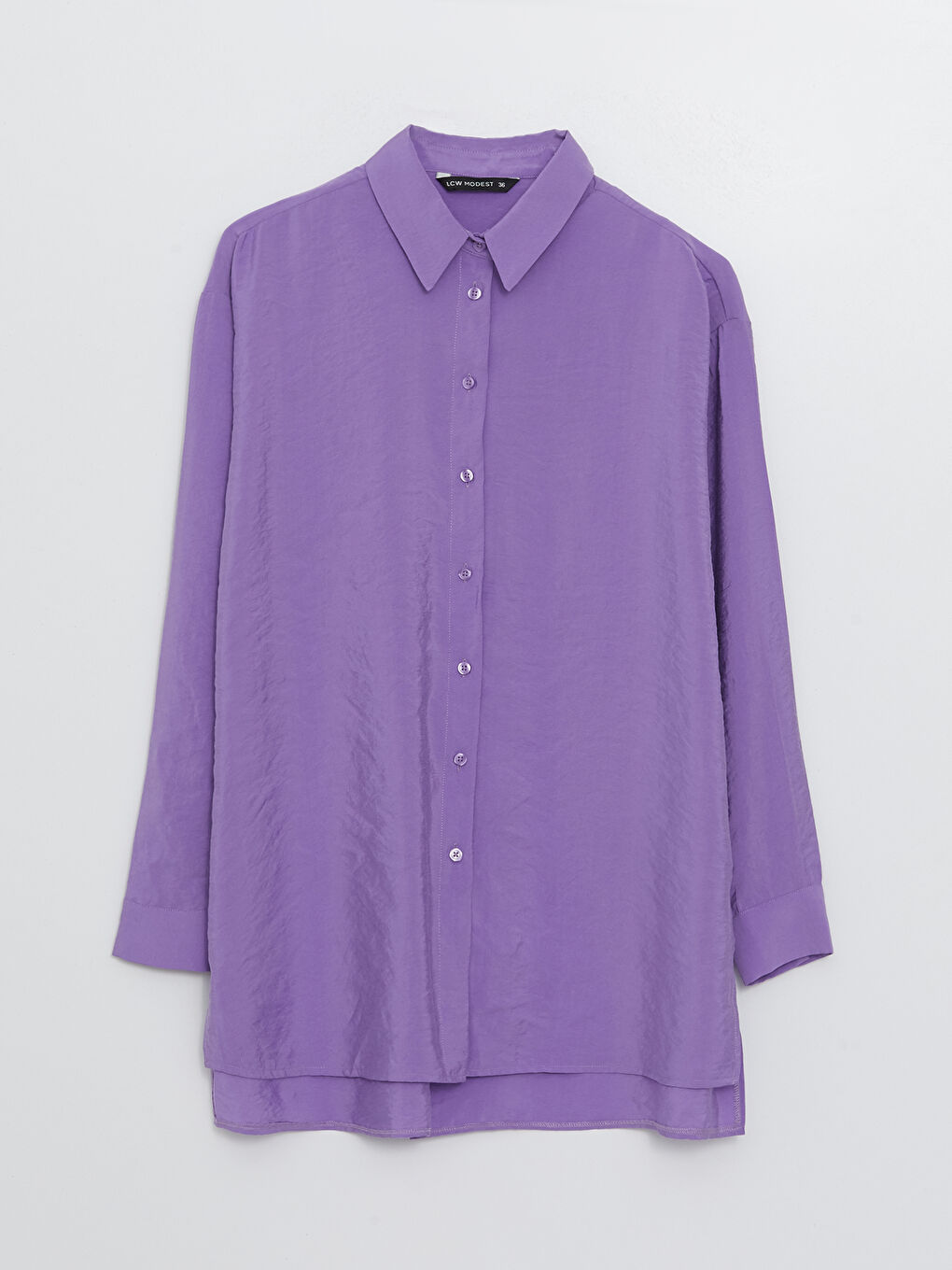 Mor Düz Uzun Kollu Oversize Kadın Gömlek Tunik-5