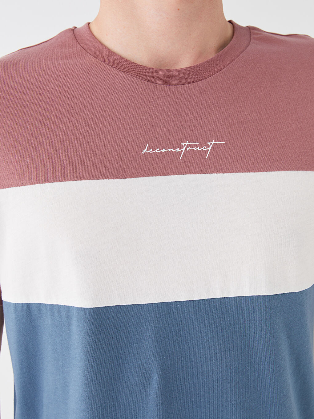 Pembe Bisiklet Yaka Kısa Kollu Renk Bloklu Penye Erkek Tişört-3