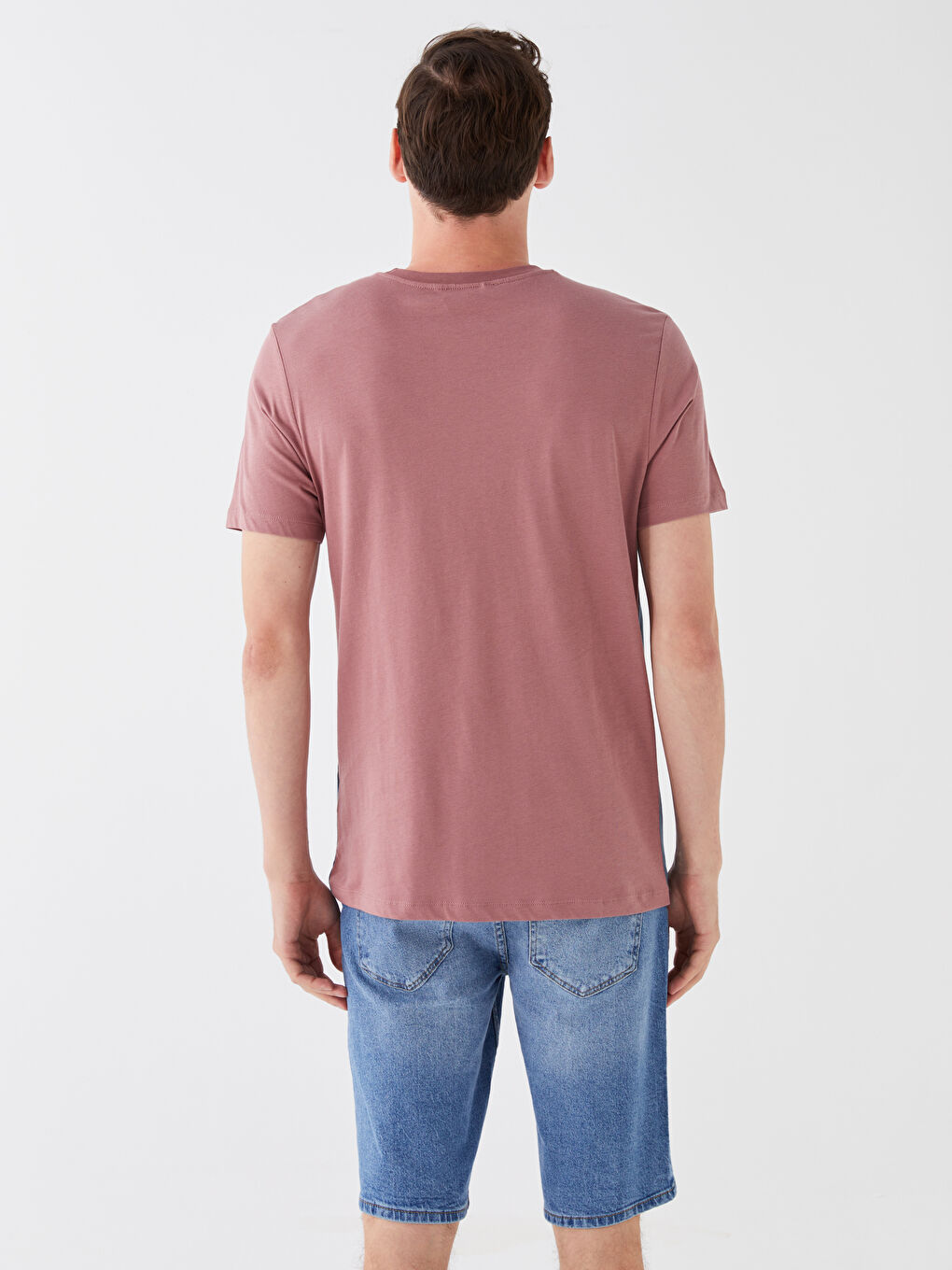 Pembe Bisiklet Yaka Kısa Kollu Renk Bloklu Penye Erkek Tişört-4