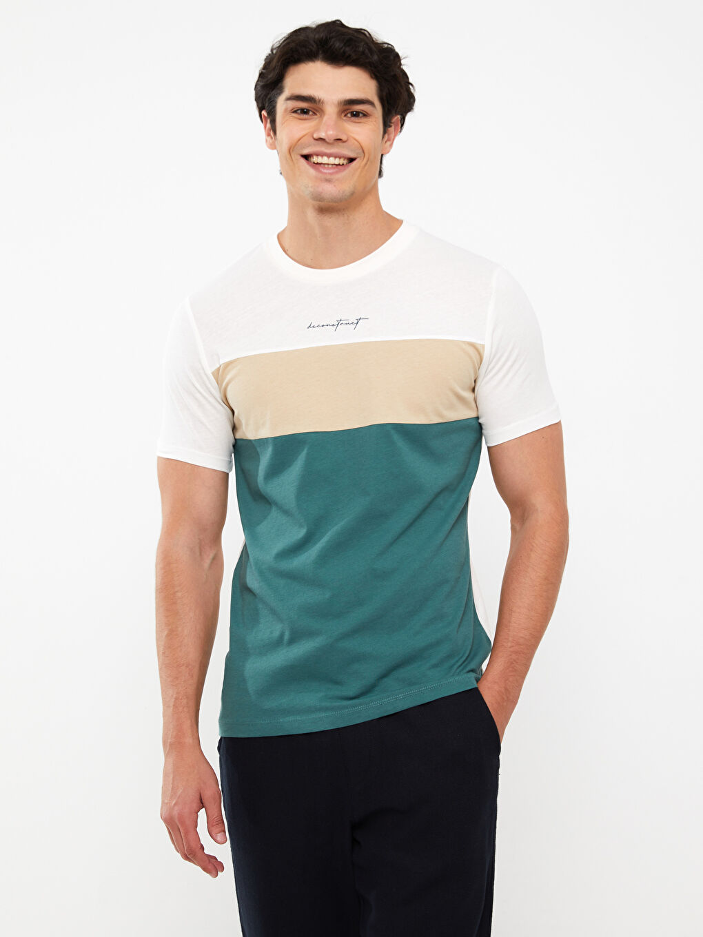 მრგვალი საყელო მოკლე სახელო ფერთა ბლოკი ჟერსი მამაკაცის მაისური