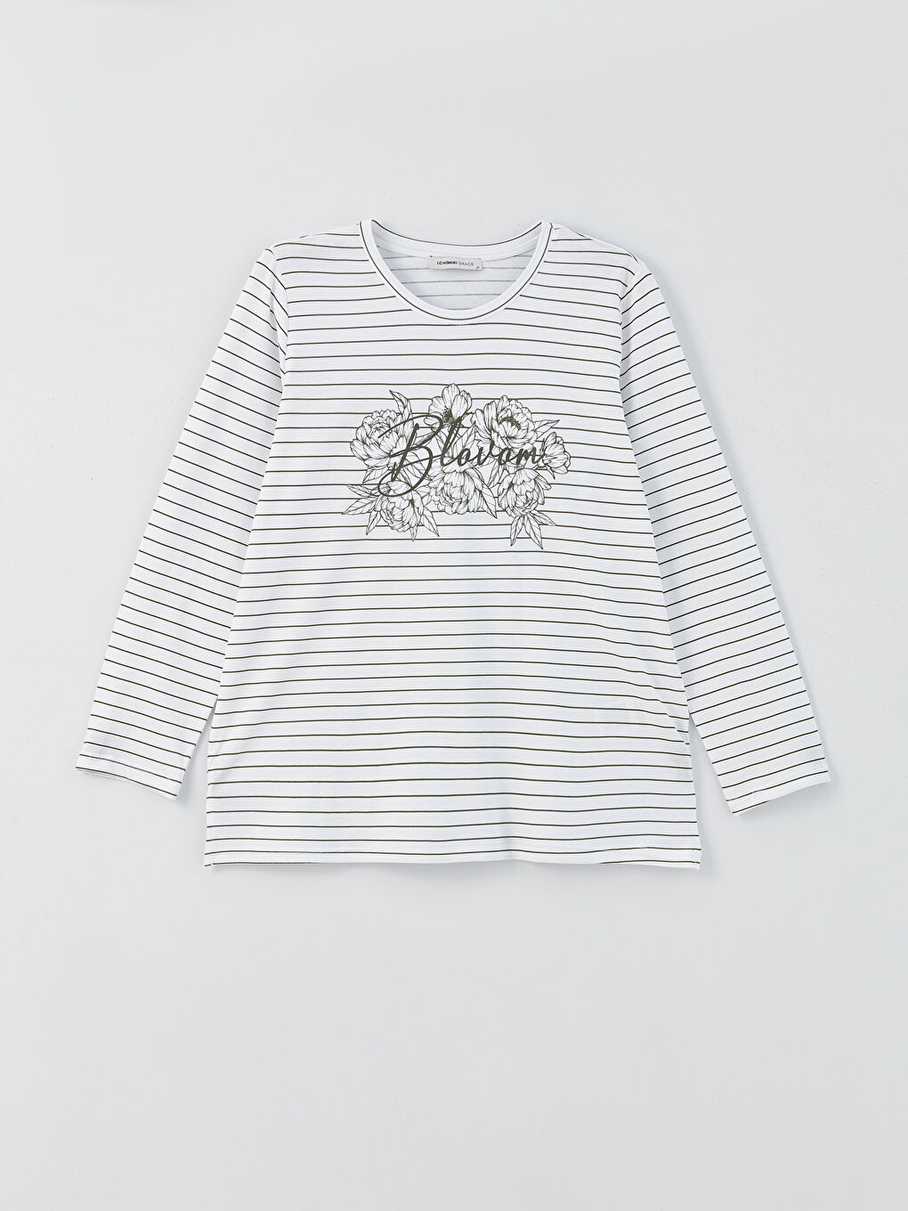 Yeşil Bisiklet Yaka Çizgili Uzun Kollu Kadın Tişört-5