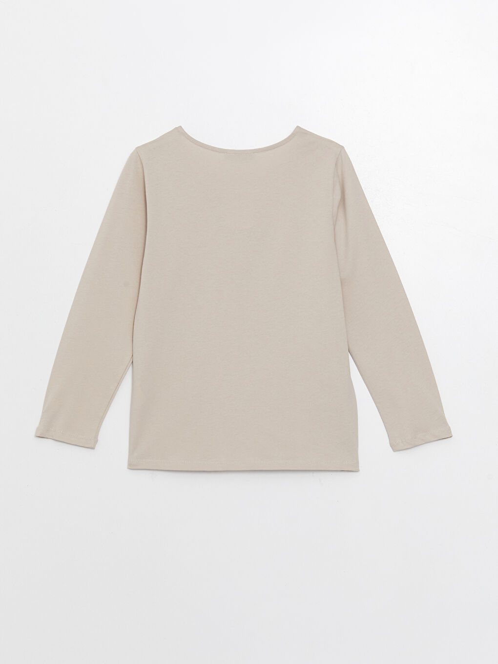 Bej Bisiklet Yaka Baskılı Uzun Kollu Kadın Tişört-6