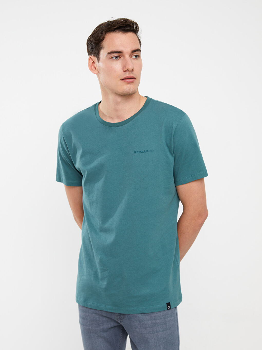 Yeşil Bisiklet Yaka Kısa Kollu Baskılı Penye Erkek Tişört