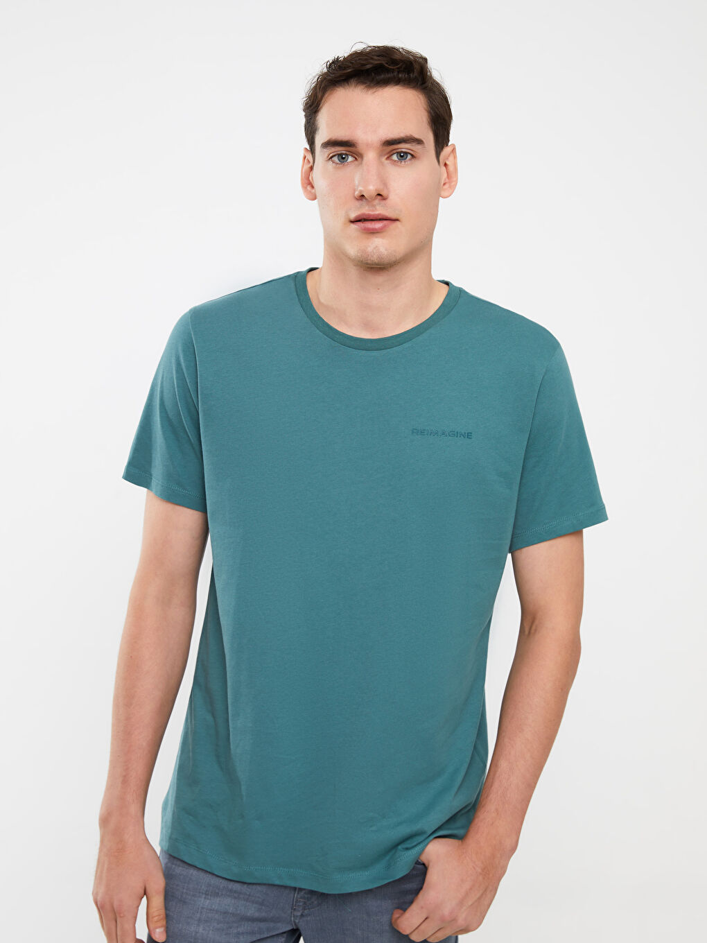 Yeşil Bisiklet Yaka Kısa Kollu Baskılı Penye Erkek Tişört-1