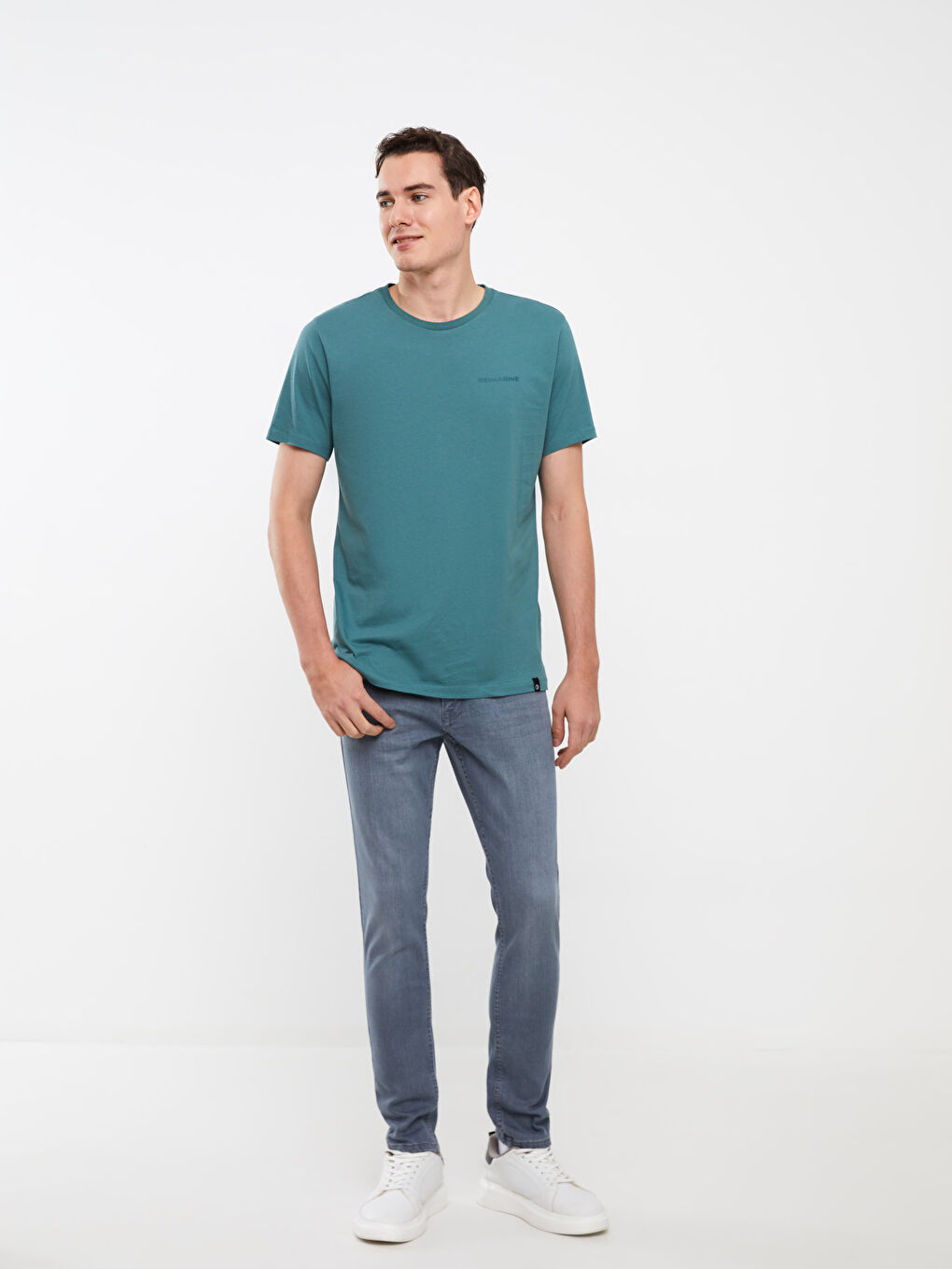 Yeşil Bisiklet Yaka Kısa Kollu Baskılı Penye Erkek Tişört-2