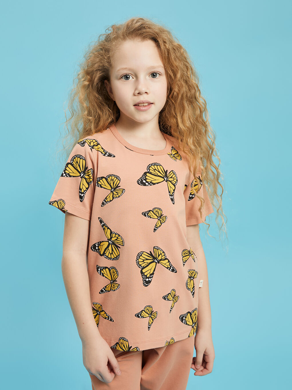 Turuncu Bisiklet Yaka Baskılı Kısa Kollu Kız Çocuk Pijama Takımı-2