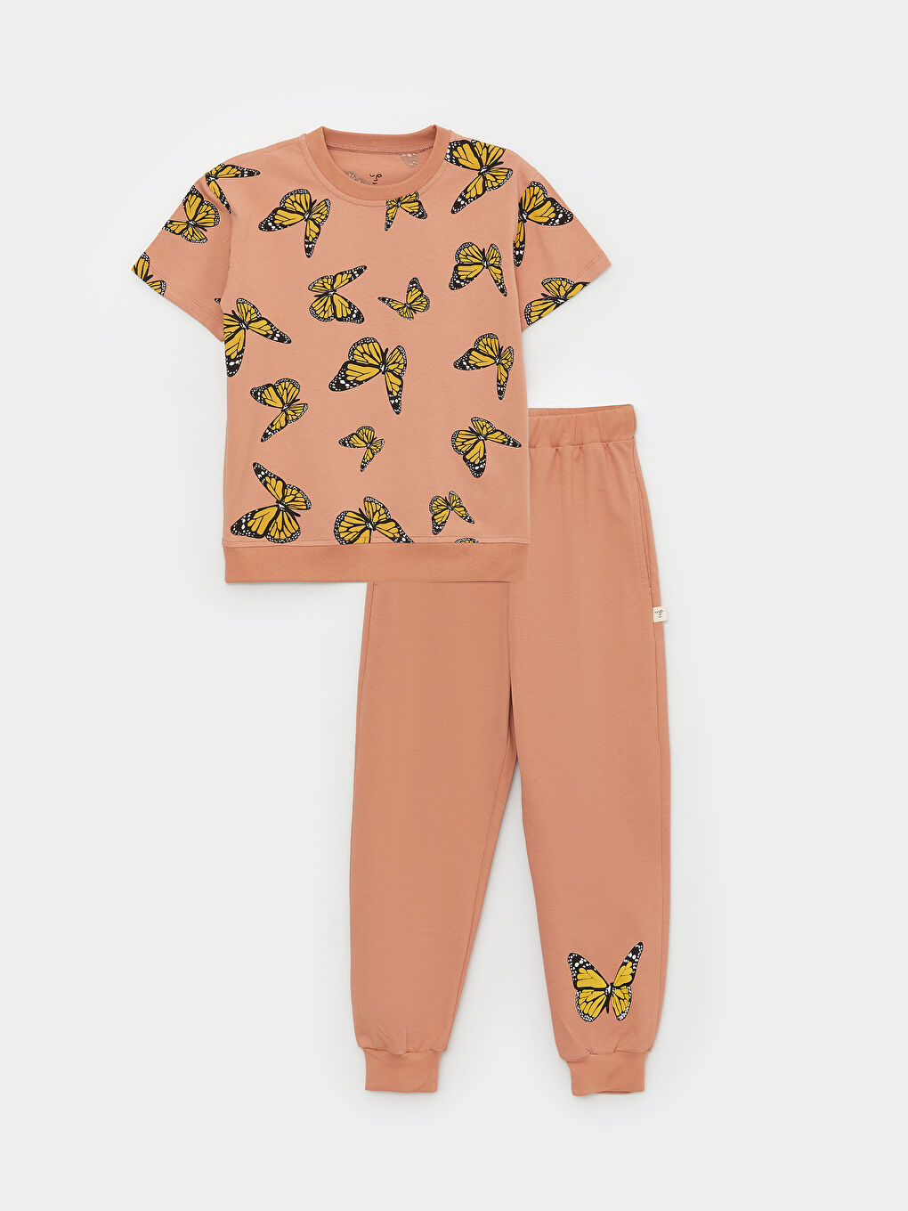 Turuncu Bisiklet Yaka Baskılı Kısa Kollu Kız Çocuk Pijama Takımı-3