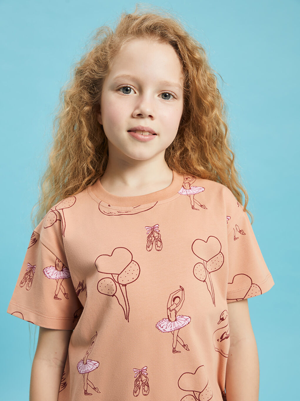 Mercan Bisiklet Yaka Baskılı Kısa Kollu Kız Çocuk Pijama Takımı-2