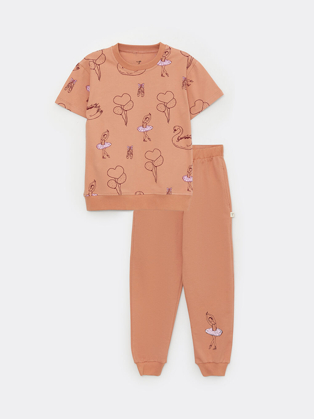 Mercan Bisiklet Yaka Baskılı Kısa Kollu Kız Çocuk Pijama Takımı-3