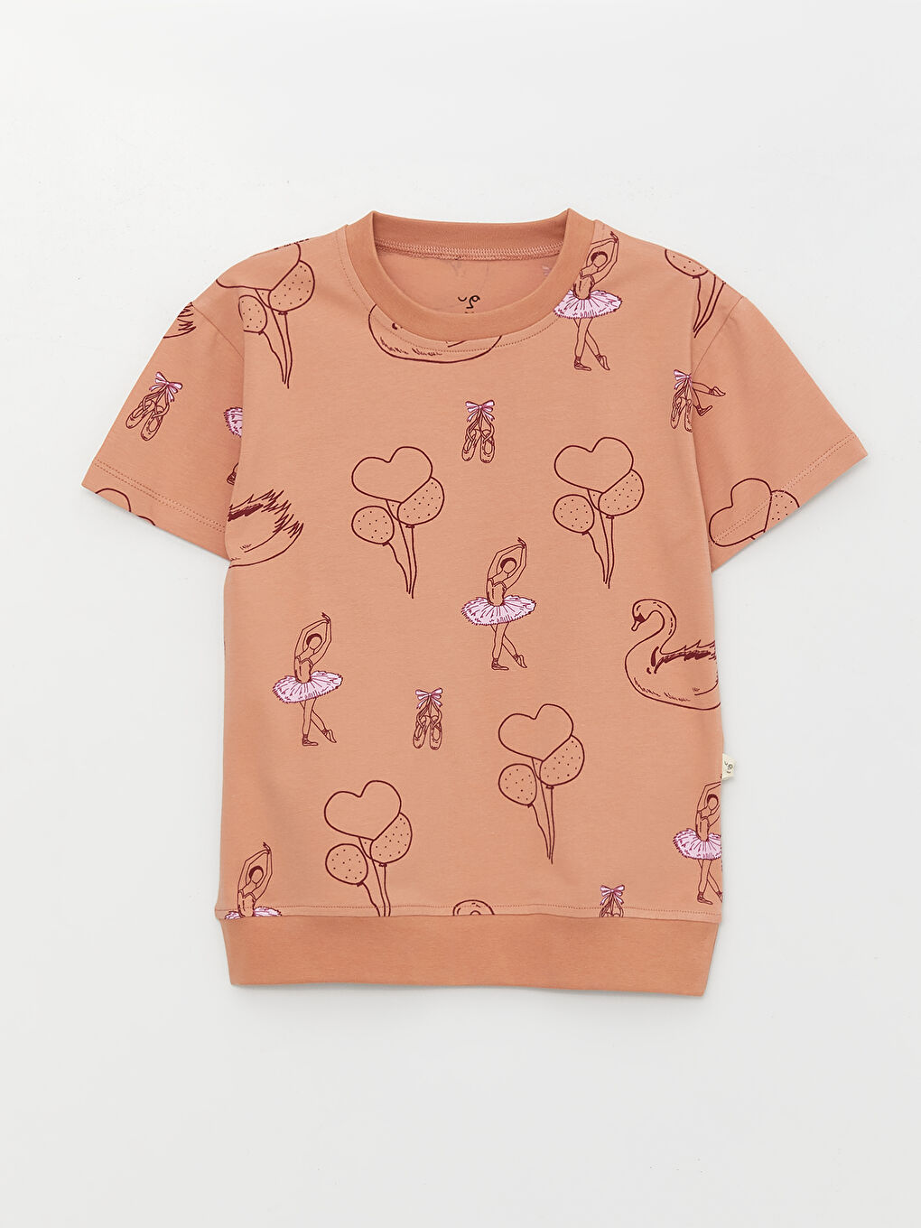 Mercan Bisiklet Yaka Baskılı Kısa Kollu Kız Çocuk Pijama Takımı-4