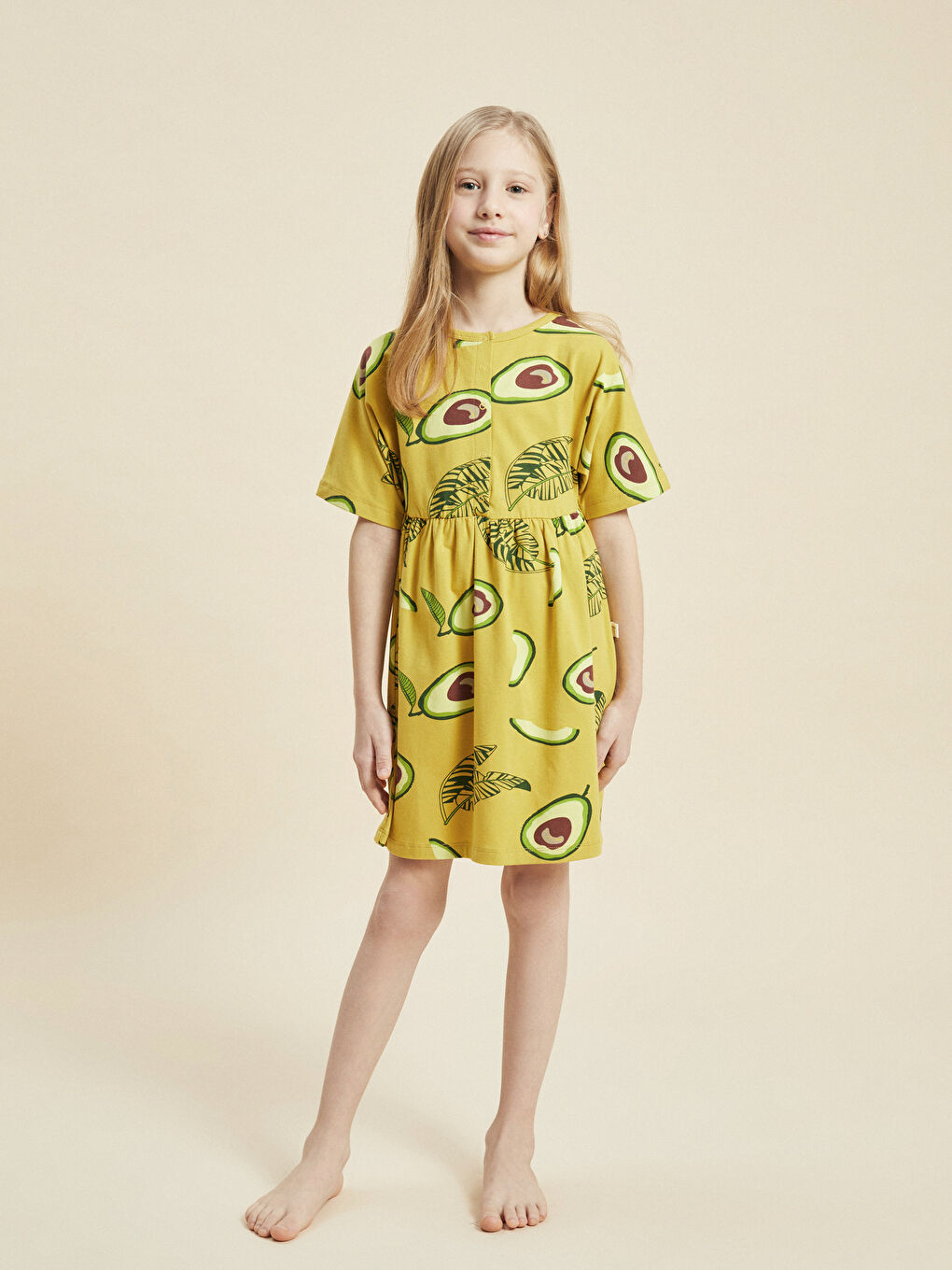 Kahverengi Bisiklet Yaka Desenli Kısa Kollu Kız Çocuk Elbise-2