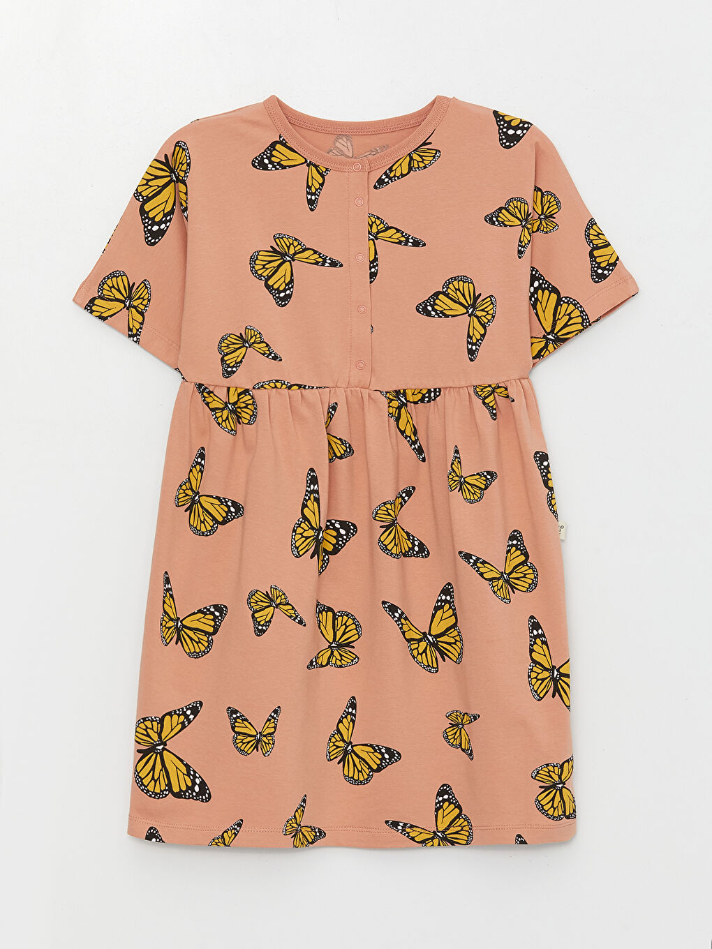Turuncu Bisiklet Yaka Desenli Kısa Kollu Kız Çocuk Elbise-3