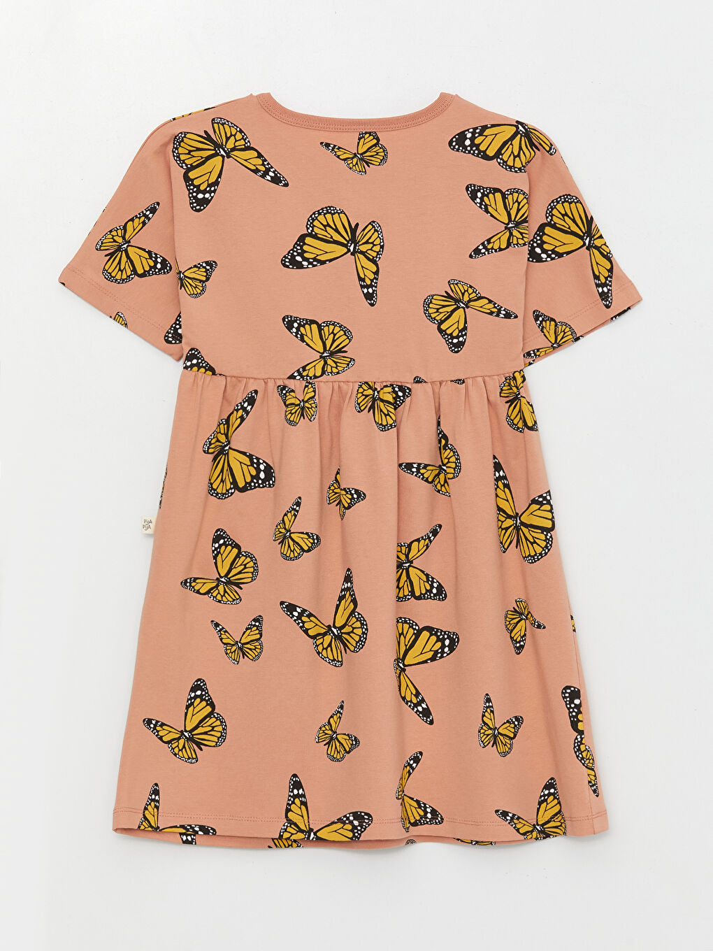 Turuncu Bisiklet Yaka Desenli Kısa Kollu Kız Çocuk Elbise-4