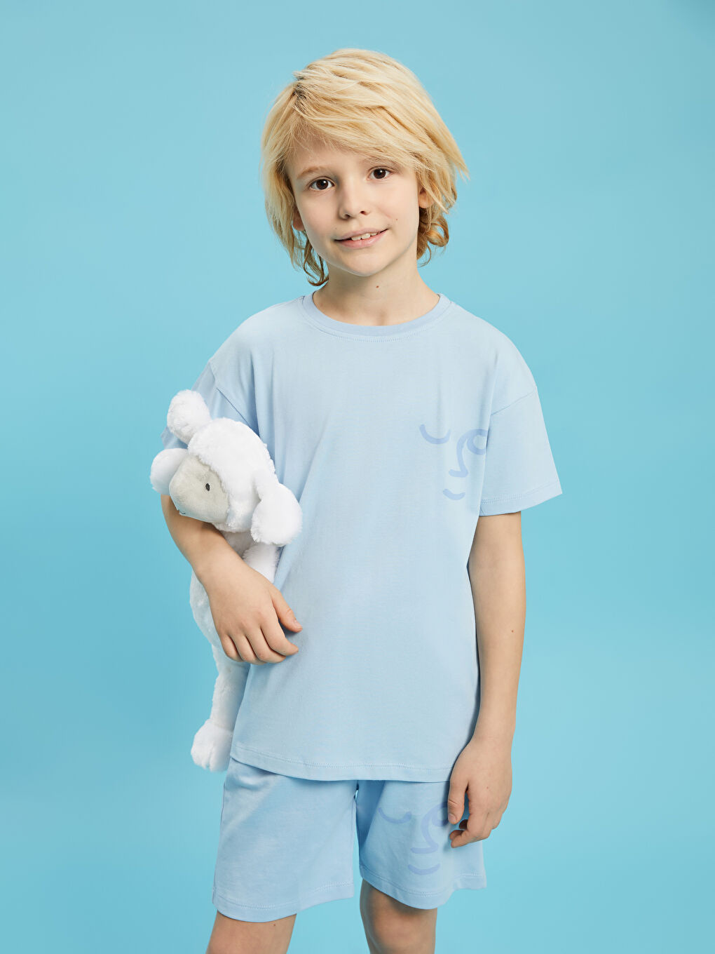 Mavi Bisiklet Yaka Baskılı Erkek Çocuk Şortlu Pijama Takımı