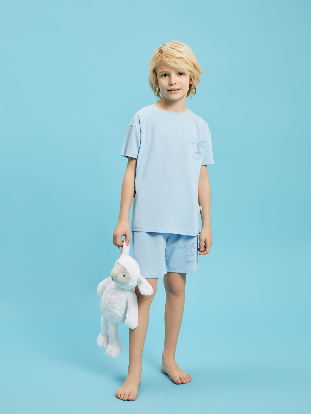 Mavi Bisiklet Yaka Baskılı Erkek Çocuk Şortlu Pijama Takımı-1