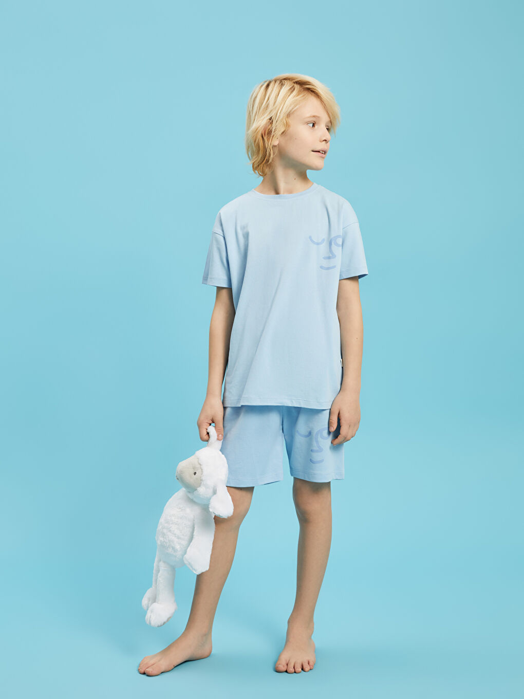 Mavi Bisiklet Yaka Baskılı Erkek Çocuk Şortlu Pijama Takımı-2