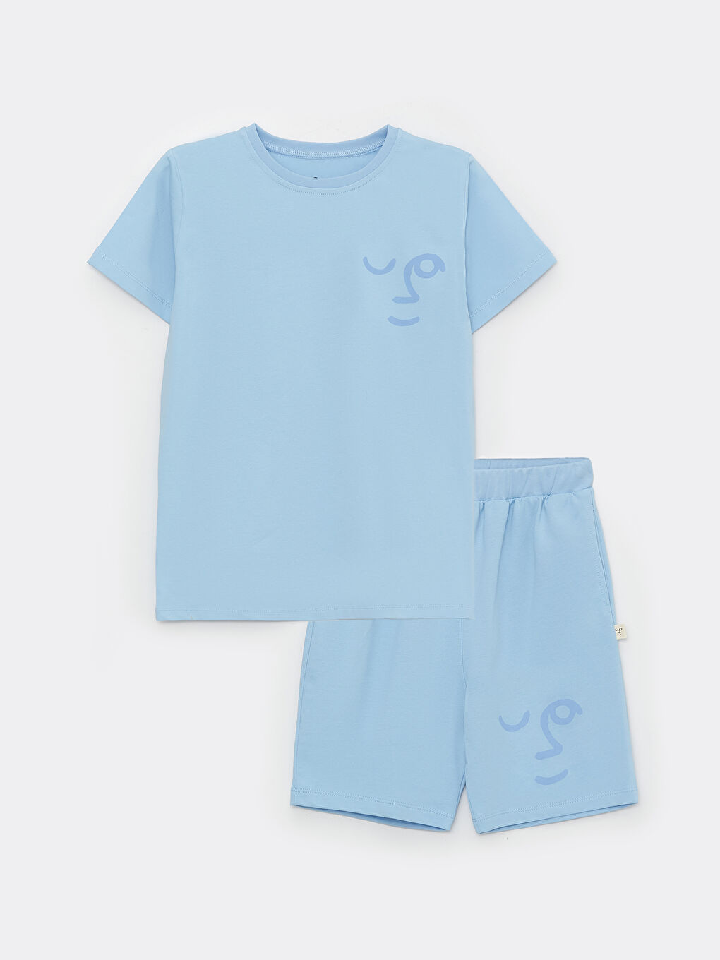 Mavi Bisiklet Yaka Baskılı Erkek Çocuk Şortlu Pijama Takımı-3