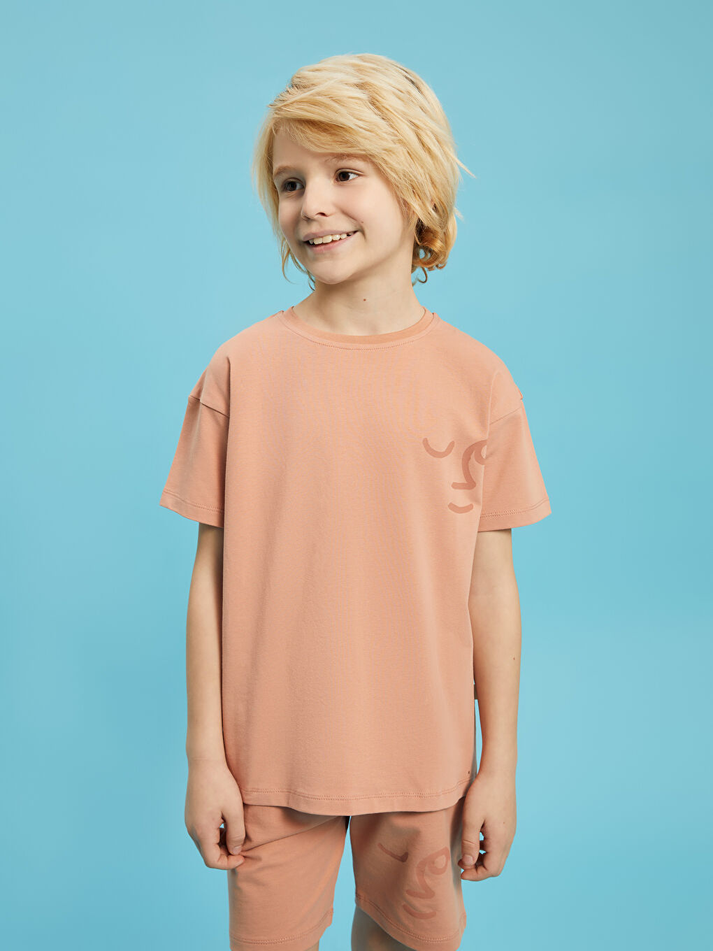 Pembe Bisiklet Yaka Baskılı Erkek Çocuk Şortlu Pijama Takımı-1