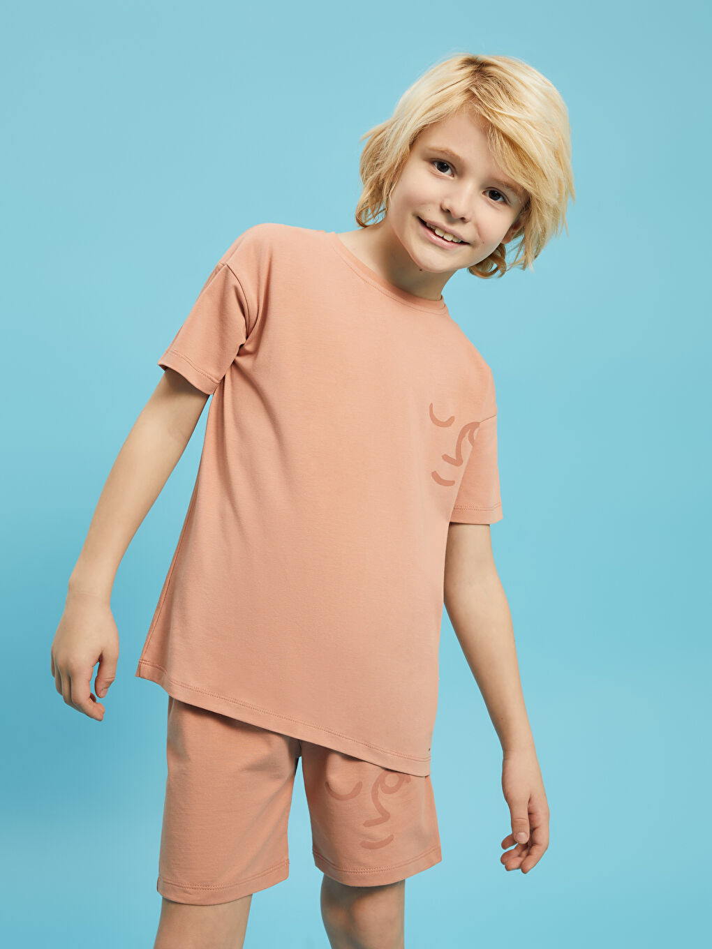 Pembe Bisiklet Yaka Baskılı Erkek Çocuk Şortlu Pijama Takımı-2