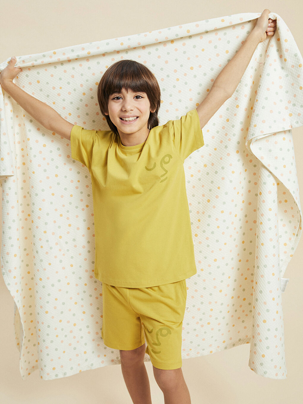 Sarı Bisiklet Yaka Baskılı Erkek Çocuk Şortlu Pijama Takımı-1