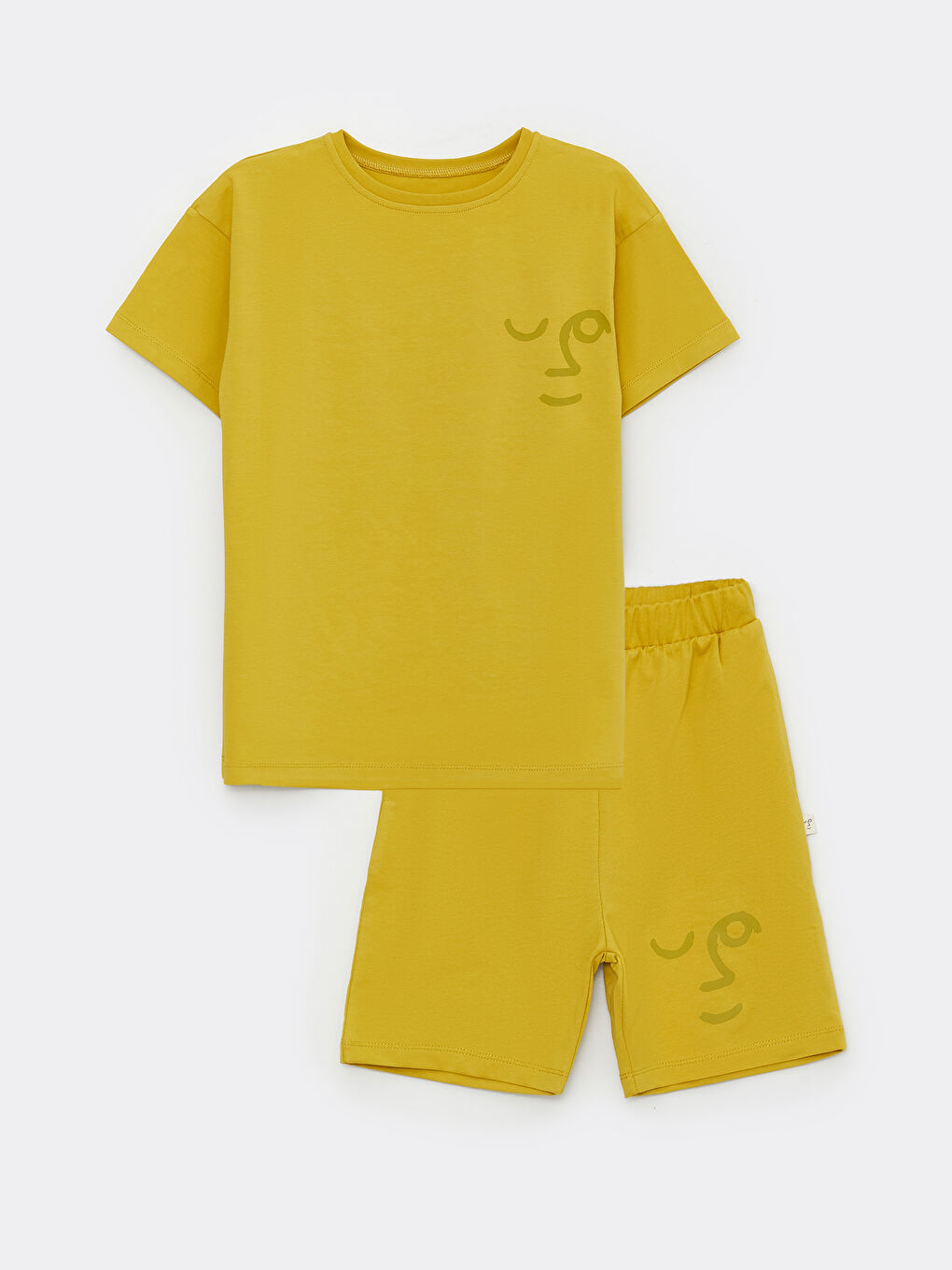 Sarı Bisiklet Yaka Baskılı Erkek Çocuk Şortlu Pijama Takımı-3