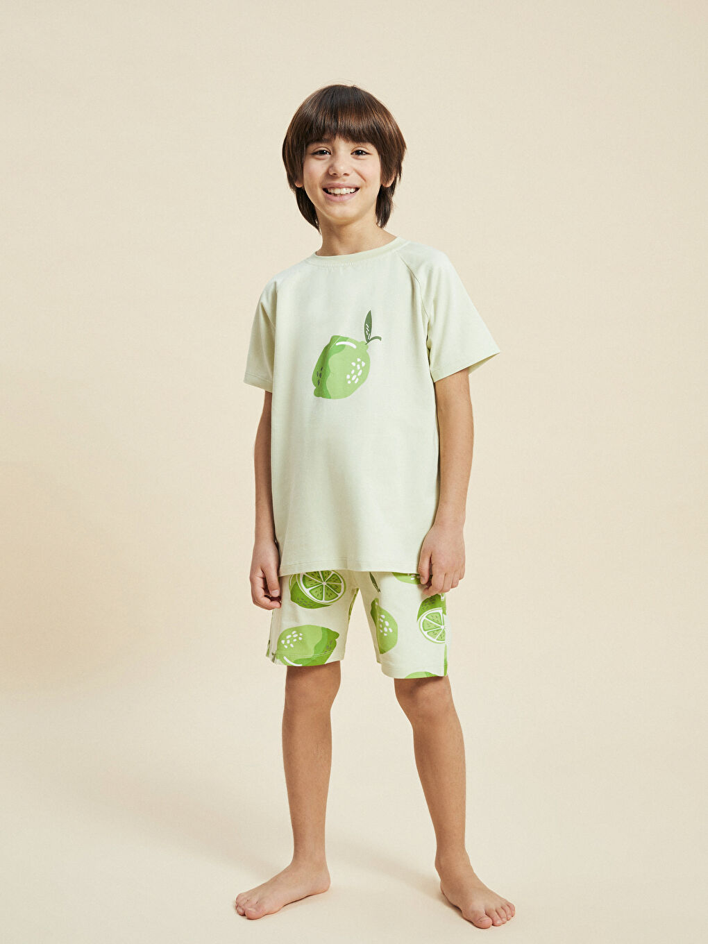 Yeşil Bisiklet Yaka Baskılı Kısa Kollu Erkek Çocuk Şortlu Pijama Takımı-1