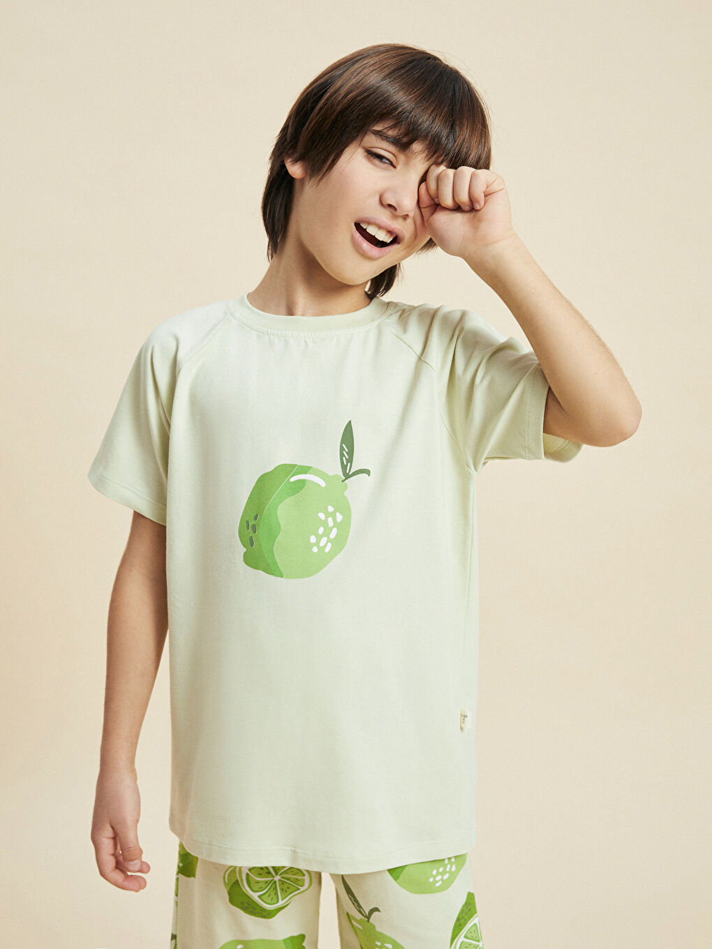 Yeşil Bisiklet Yaka Baskılı Kısa Kollu Erkek Çocuk Şortlu Pijama Takımı-2