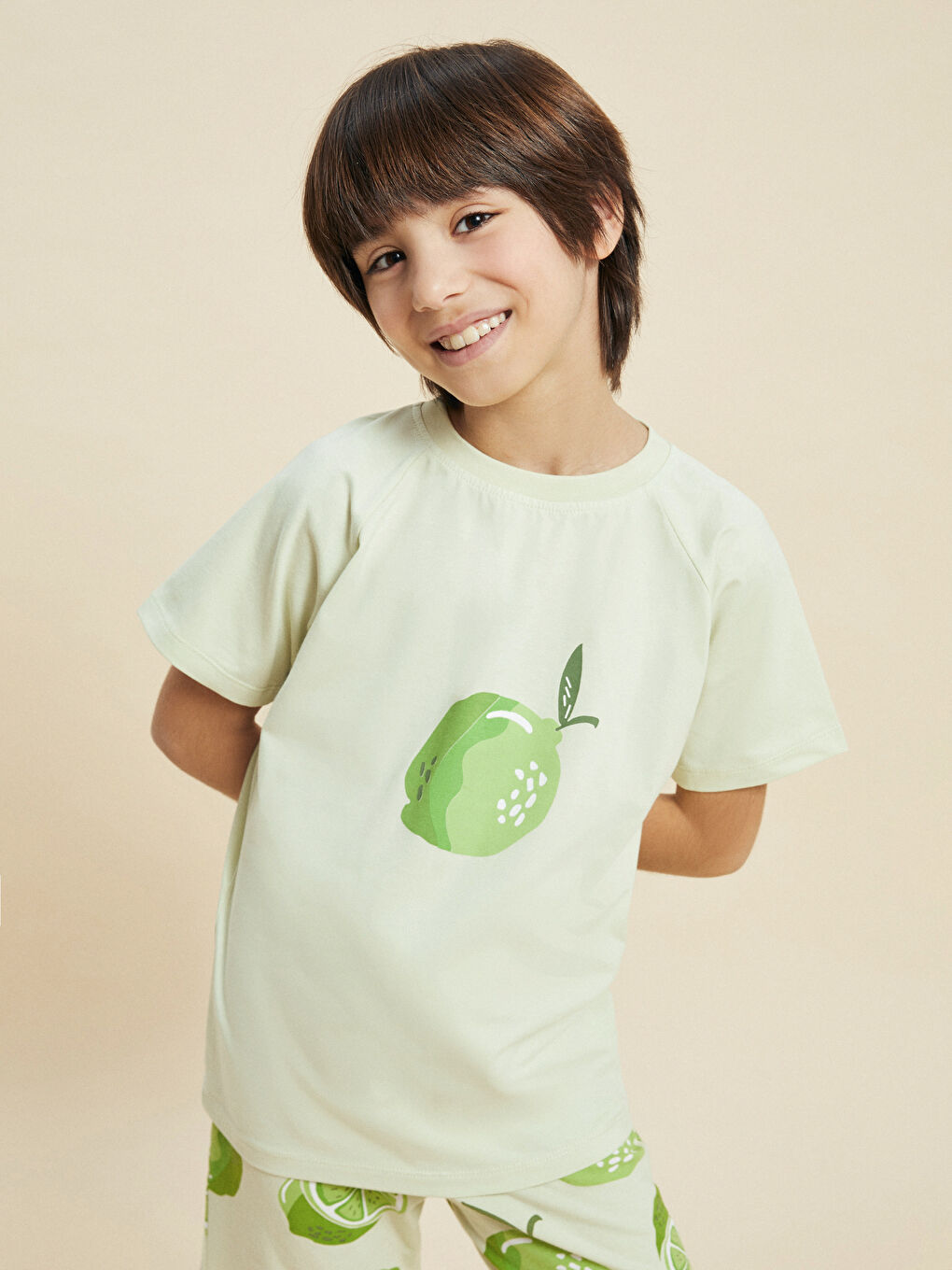 Yeşil Bisiklet Yaka Baskılı Kısa Kollu Erkek Çocuk Şortlu Pijama Takımı-3