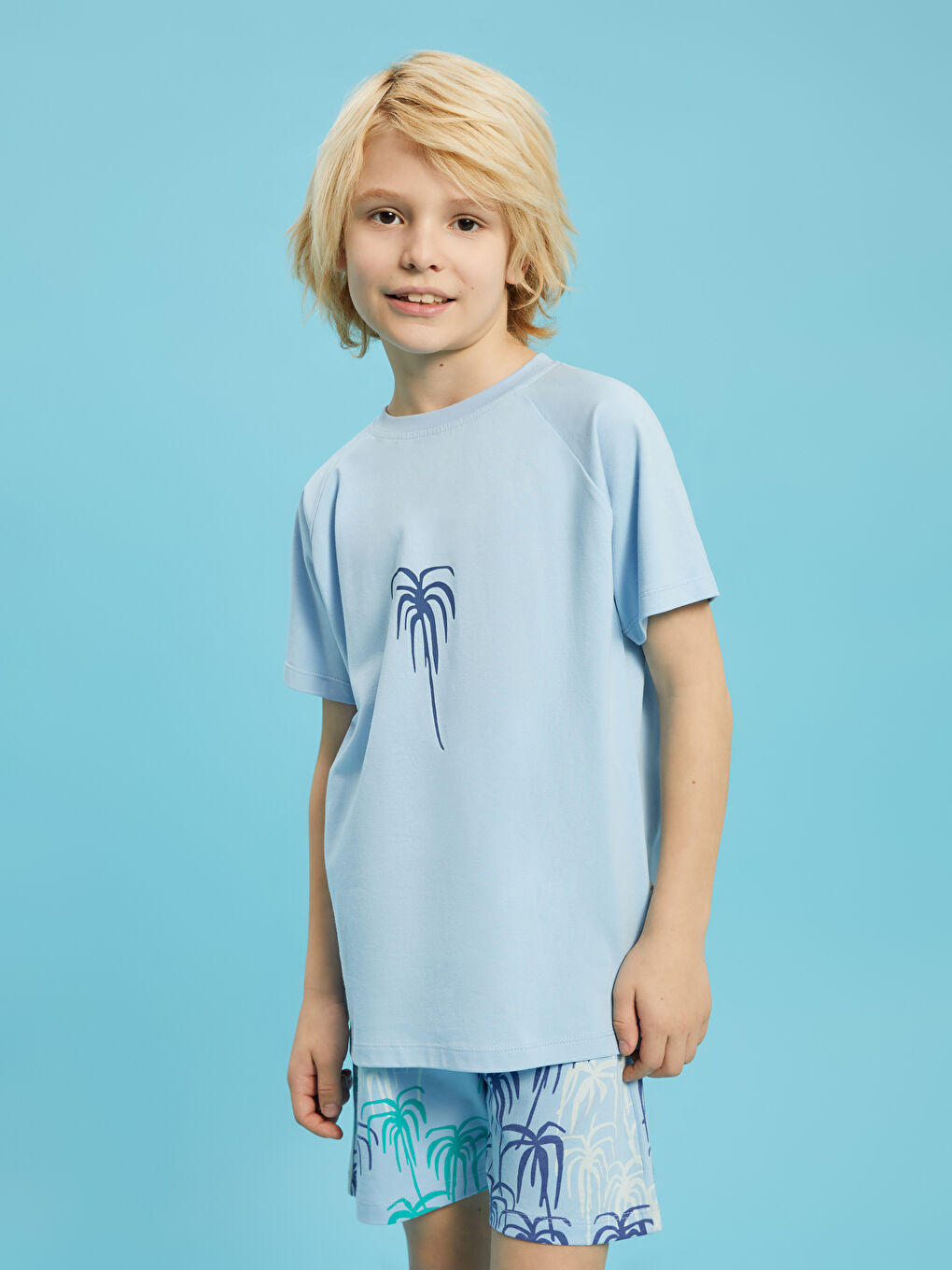 Mavi Bisiklet Yaka Baskılı Kısa Kollu Erkek Çocuk Şortlu Pijama Takımı-1