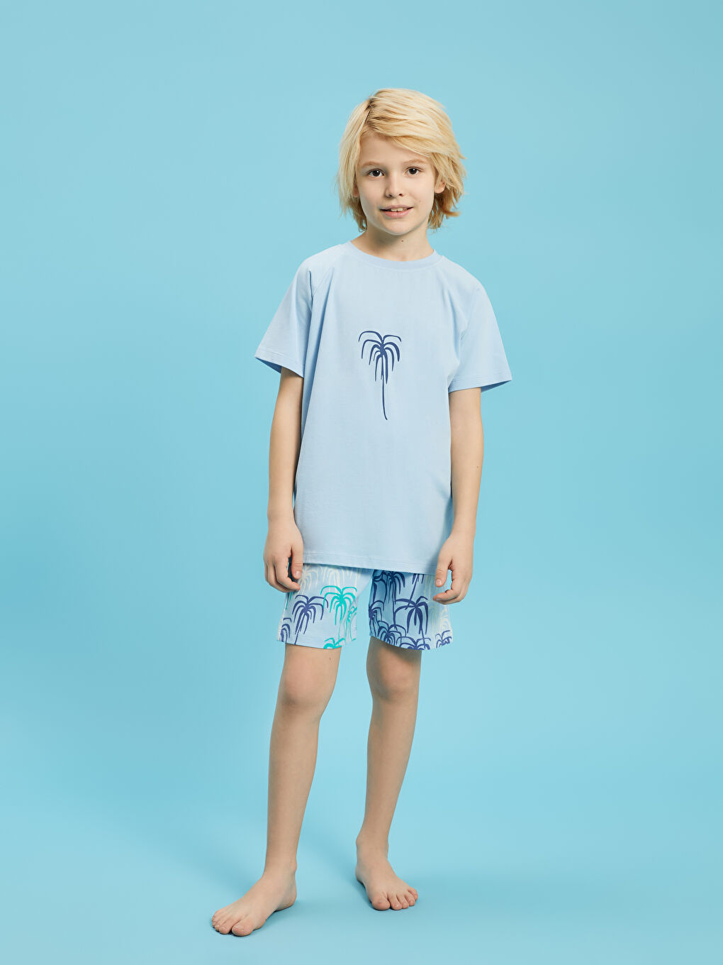Mavi Bisiklet Yaka Baskılı Kısa Kollu Erkek Çocuk Şortlu Pijama Takımı-2