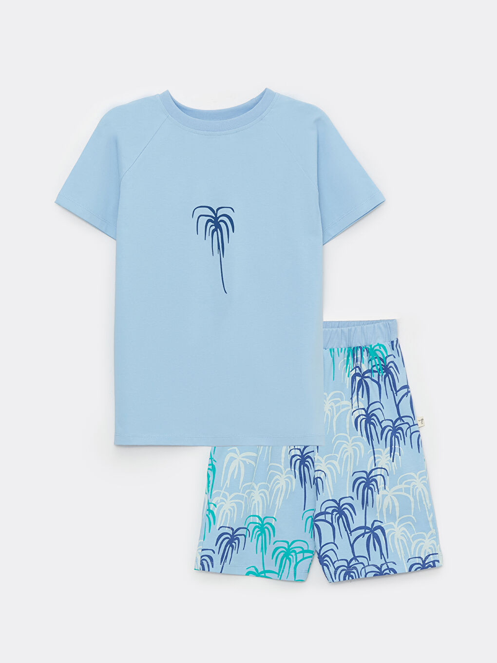 Mavi Bisiklet Yaka Baskılı Kısa Kollu Erkek Çocuk Şortlu Pijama Takımı-3