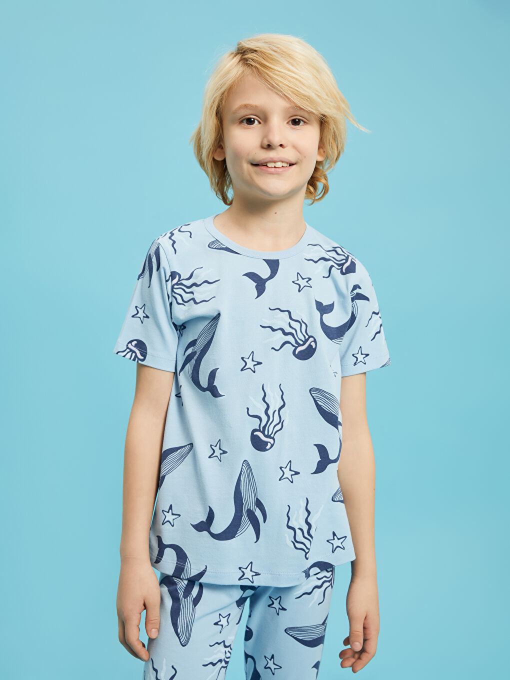 Mavi Bisiklet Yaka Baskılı Kısa Kollu Erkek Çocuk Pijama Takımı-2