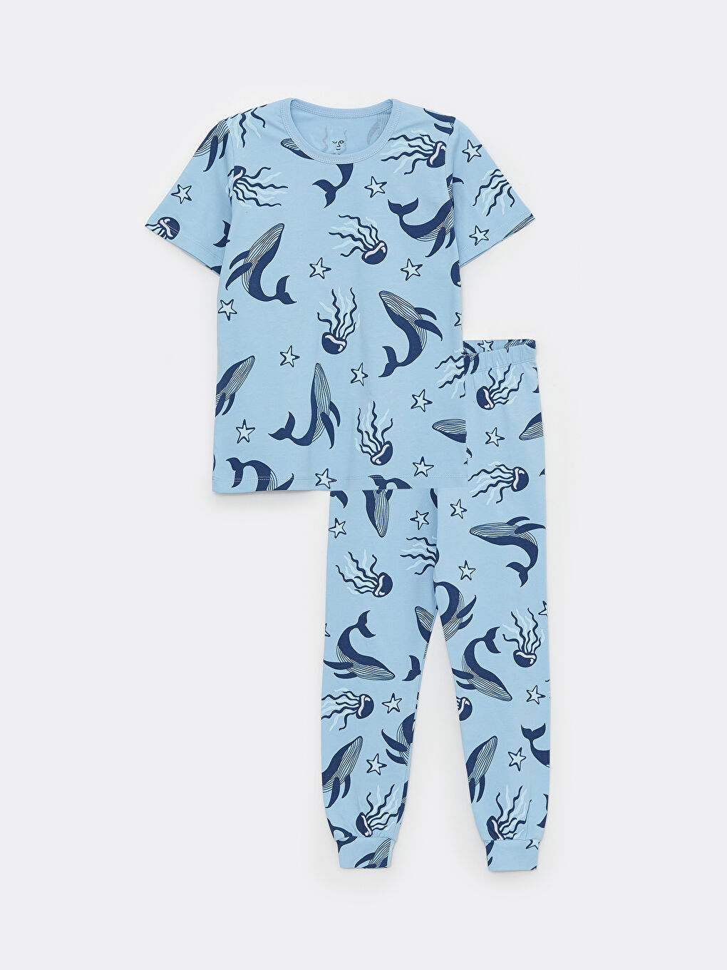 Mavi Bisiklet Yaka Baskılı Kısa Kollu Erkek Çocuk Pijama Takımı-3