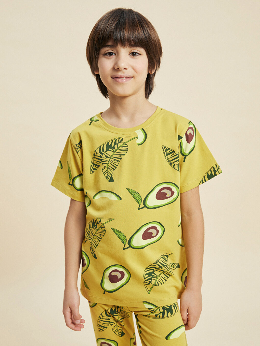 Kahverengi Bisiklet Yaka Baskılı Kısa Kollu Erkek Çocuk Pijama Takımı-2